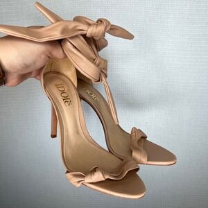 Dore Tan Leather Ankle Tie Knotted Stiletto Sandals Made in Brazil Size 40 EUR